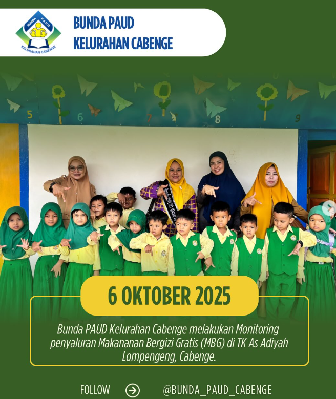 Bunda PAUD Kelurahan Cabenge melakukan Monitoring penyaluran Makananan Bergizi Gratis (MBG) di TK As Adiyah Lompengeng, Cabenge.